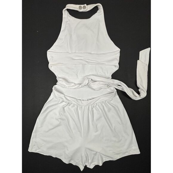 Revolve Susana Monaco High Halter Romper Sugar White Womens Medium Stretch EUC - Picture 9 of 10